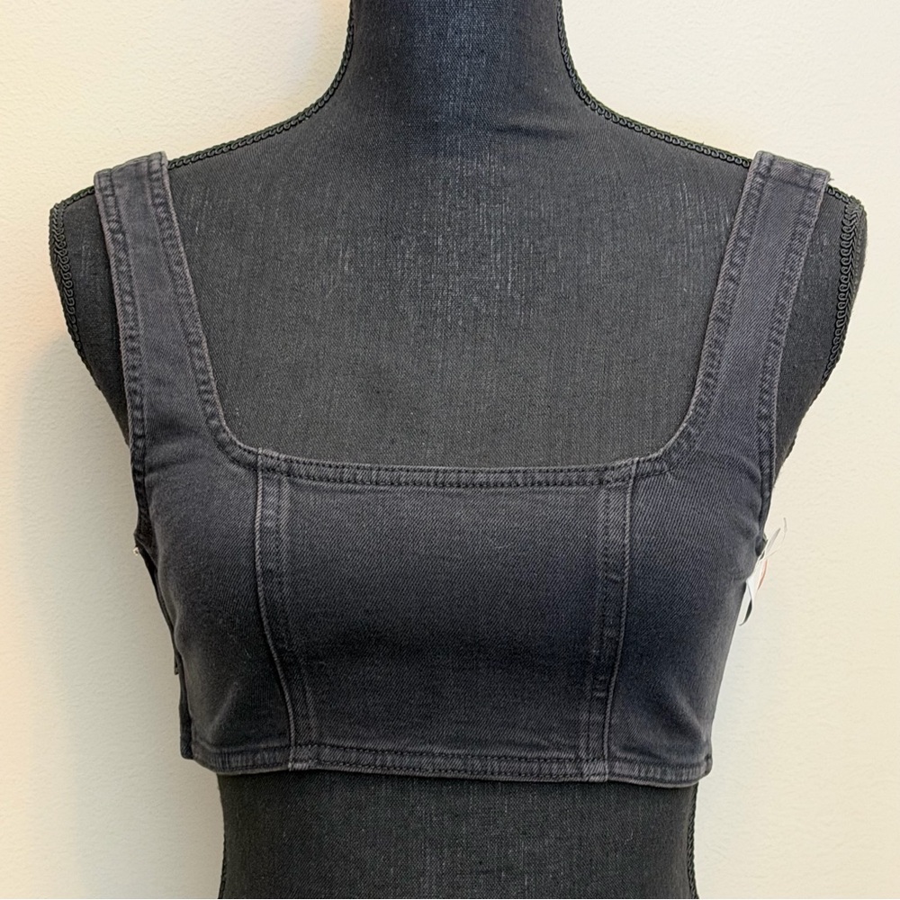 NWT Good American Denim Crop Top Women's‎ 1 S Black Grunge Streetwear Whimsigoth